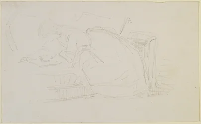 Uma menina reclinada em um sofá, lendo, 1858-60 (lápis em papel de seda branco)